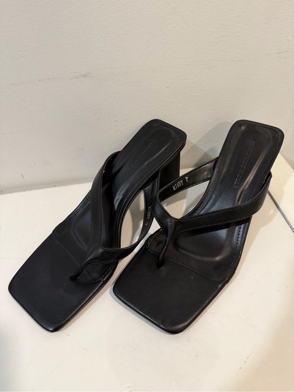 Princess Polly Black Square-Toe Thong Heels